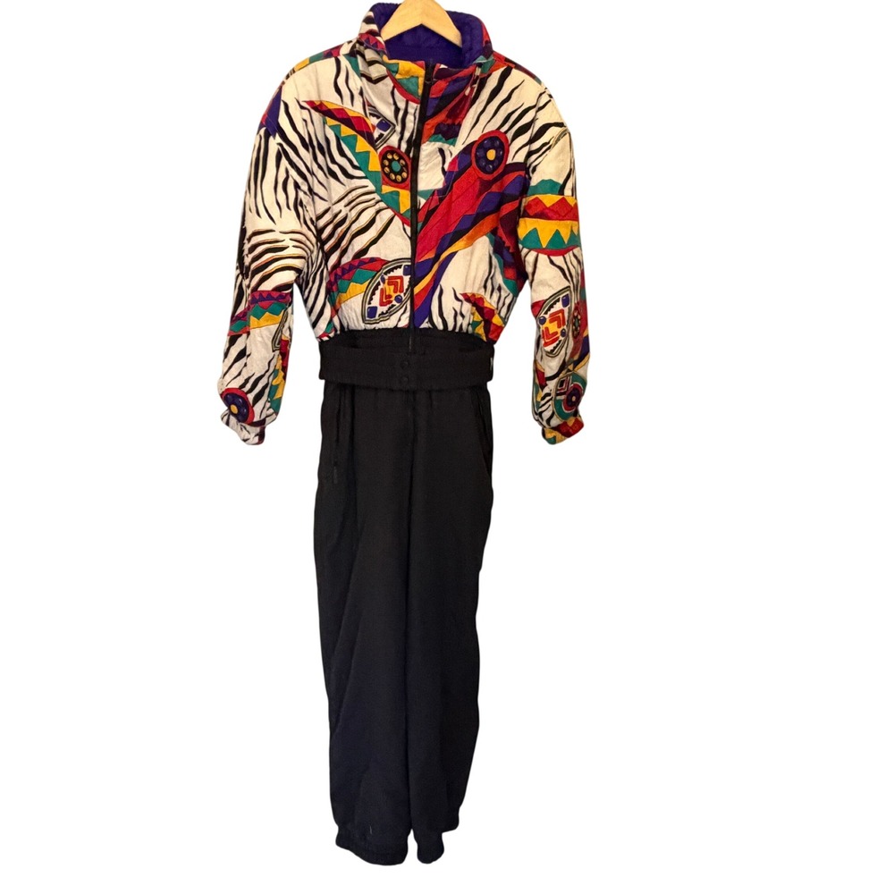 Tyrolia Ski Suit Womens 12 Multicolor 80s Vintage Zebra Print One Piece 8033-351